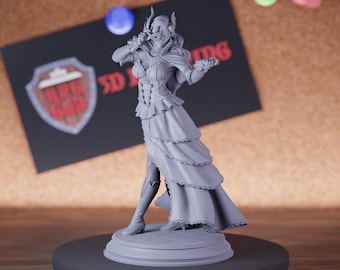 Vampire Female Noble with Mask Miniature | 28mm-75mm | Resin 3D Printed D&D Pathfinder Mini | DMS