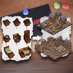 Piastrelle per terreno urbano modulare / Blocchi di città medievali / Terreno da tavolo del villaggio / Pathfinder D&D 5e