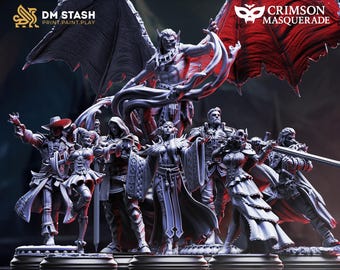 Crimson Masquerade Vampire D&D Miniature Set | 32mm-75mm | Resin 3D Printed Pathfinder Mini | DMS