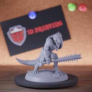 Grimscale Lizardman Miniature Sword Hunt Mini Dungeons and Dragons Mini RPG Tabletop Miniature DnD Painting Pathfinder 5e DnD | Lop