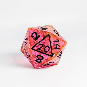 D20 Chonk Sparkly Pink 38mm Handmade Dice Jumbo Free Bonus Large Resin Dice DnD Tabletop Gaming