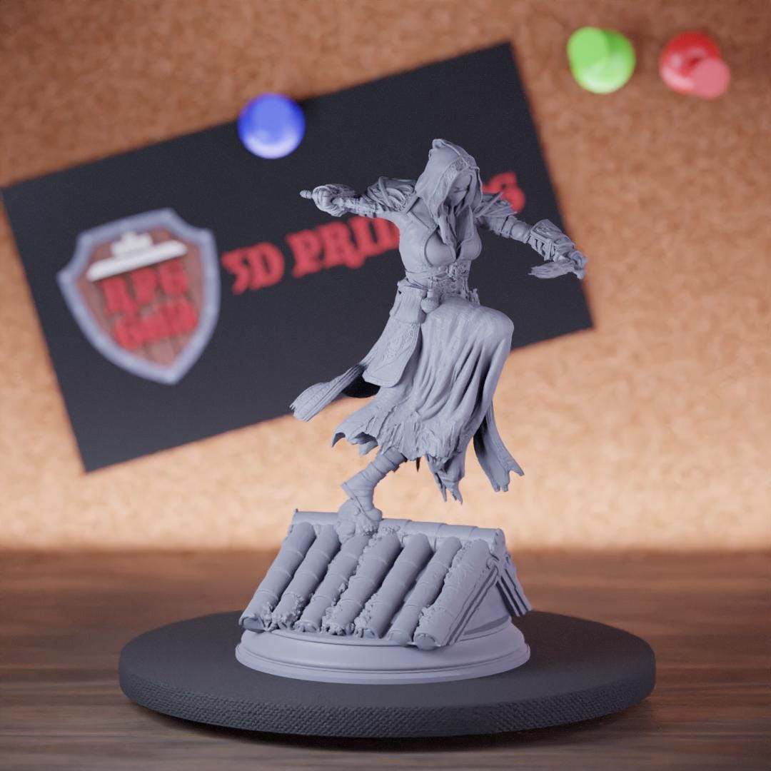 Human Female Rogue Attacking Miniature | 28mm-75mm | Resin 3D Printed D ...
