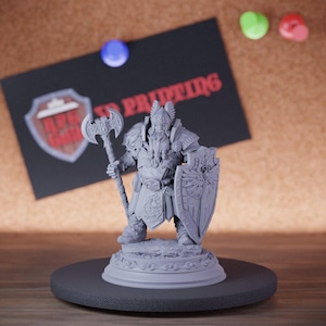 Miniatura krasnoludzkiego paladyna z toporem i tarczą | 28 mm-75 mm | Miniatura DnD Pathfinder drukowana w żywicy 3D | DMS