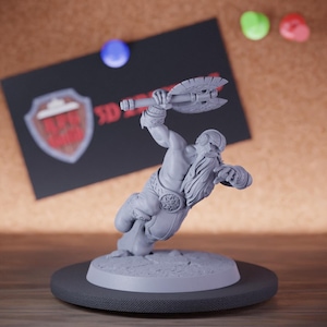 Barbarian Dwarf Miniature Battleaxe Charging Mini Dungeons and Dragons Mini RPG Tabletop Miniature DnD Painting Pathfinder 5e DnD | Lop