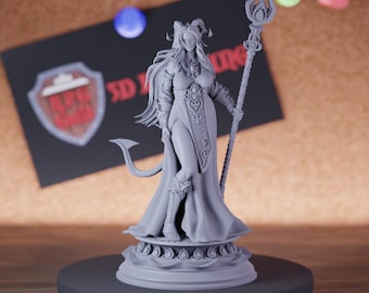 Miniatura de hechicera tiefling femenina / 28 mm-75 mm / Miniatura de resina impresa en 3D para D&D Pathfinder / DMS