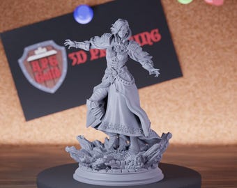 Human Female Resin Detailed Wizard Miniature, Unpainted Collectible Wizard Mini, Magical Fantasy Gamer Gift | DMS