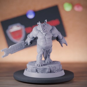Rhinofolk Sword Champion Miniature Dungeons and Dragons Mini RPG Tabletop Miniature DnD Painting Pathfinder 5e DnD | PF