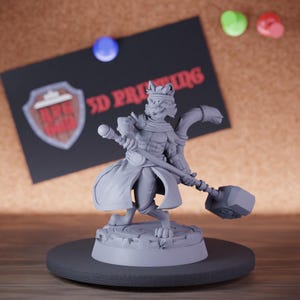 Catfolk Barbarian Miniature Sledgehammer Warrior Mini Dungeons and Dragons Mini RPG Tabletop Miniature DnD Painting Pathfinder 5e DnD | Cnp