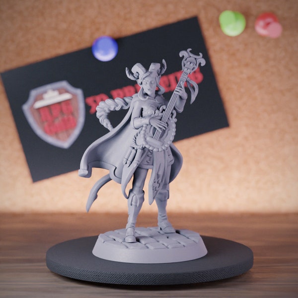 Female Tiefling Bard Miniature Musician Mini Dungeons and Dragons Mini RPG Tabletop Miniature DnD Painting Pathfinder 5e DnD | GM