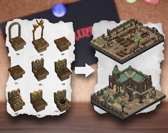 Losetas modulares de terreno de cementerio / Bloques de necrópolis de cementerio / Terreno de mesa de cripta / Pathfinder D&D 5e