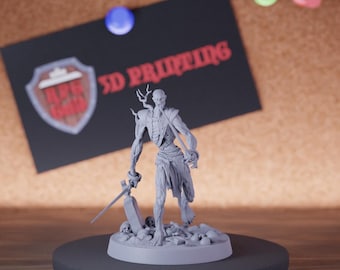 Undead Zombie Monster Miniature Double Sword Mini Dungeons and Dragons Mini RPG Tabletop Miniature DnD Painting Pathfinder 5e DnD | Lop