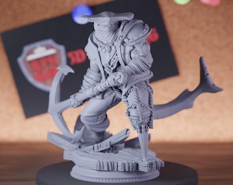 Shark Pirate Miniature | 28mm-75mm | Resin 3D Printed D&D Pathfinder Mini | DMS