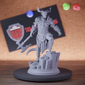Demon Commander Miniature Axe Fighter Mini Dungeons and Dragons Mini RPG Tabletop Miniature DnD Painting Pathfinder 5e DnD | DmS