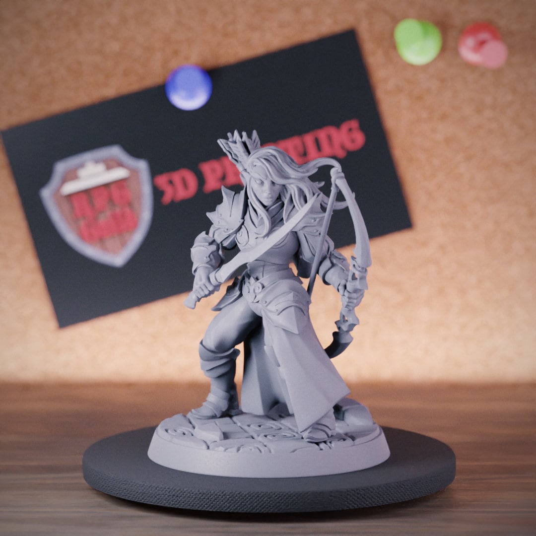Forest Elf Female Hunter Miniature Ranger Mini DnD Dungeons and Dragons Mini RPG Tabletop Miniature DnD Painting Pathfinder 5e DnD | AG