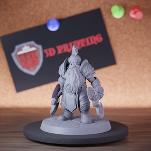 Barbarian Dwarf Miniature Two Battleaxes Walking Mini Dungeons and Dragons Mini RPG Tabletop Miniature DnD Painting Pathfinder 5e DnD | Lop