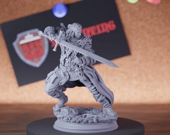 Human Fighter with Sword Miniature | 28mm-75mm | Resin 3D Printed D&D Pathfinder Mini | DMS
