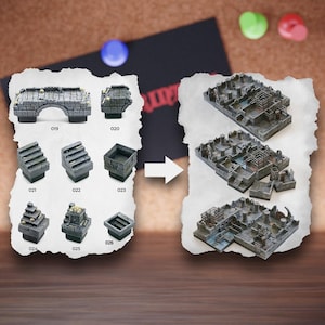 Modular Dungeon Terrain Tiles | Stone Ruins Dungeon Blocks | Bandit Tabletop Terrain | Pathfinder D&D 5e