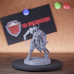 Samurai Skeleton Miniature Dual Sword Ready Mini Dungeons and Dragons Mini RPG Tabletop Miniature DnD Painting Pathfinder 5e DnD | Lop