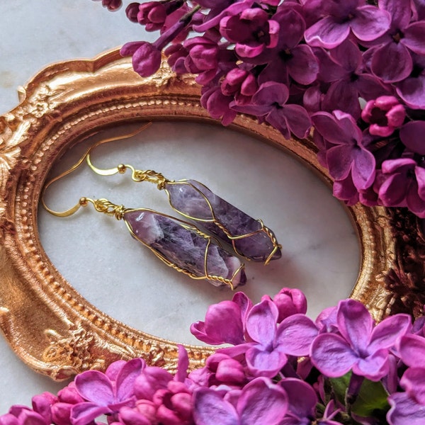 Amethyst earrings | Wrapped Amethyst Earring | Amethyst pendulum | Amethyst Earrings