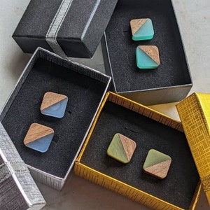 Stud earrings made of wood and epoxy resin | colored resin stud earrings