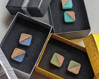 Stud earrings made of wood and epoxy resin | colored resin stud earrings