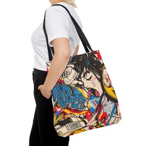 Japan Graffiti Style Tote Bag, Japanese Street Art Shoulder Bag, Urban Chic Shopping Tote, Trendy Graffiti Print Handbag, Streetwear Tote