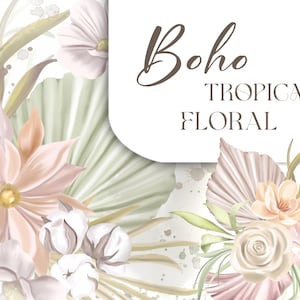 Clipart fleur Boho fleur PNG Clipart floral automne Téléchargement floral bohème Clipart botanique bohème motif crème Clipart floral