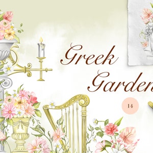 Clipart jardin grec antique Grèce romain clipart antique jardin floral clipart fontaine PNG dieu grec téléchargement antique architecture clipart