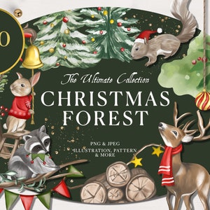 Clipart animal de Noël Forêt de Noël PNG Carte de Noël Clipart Noël animal à télécharger