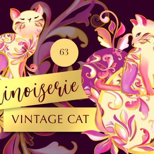 Clipart chat vintage chat PNG motif animal motif animal vintage à télécharger chat en papier numérique chat design vintage motif animal à télécharger