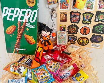 Ultieme Dragon Ball Z-cadeauverpakking: DBZ-merchandise, Aziatische snacks, aangepaste sleutelhanger