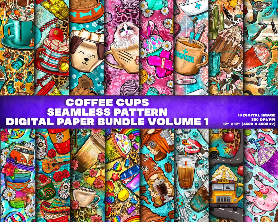 16 Digital Paper Coffee Cups Seamless Pattern Digital Paper - Etsy