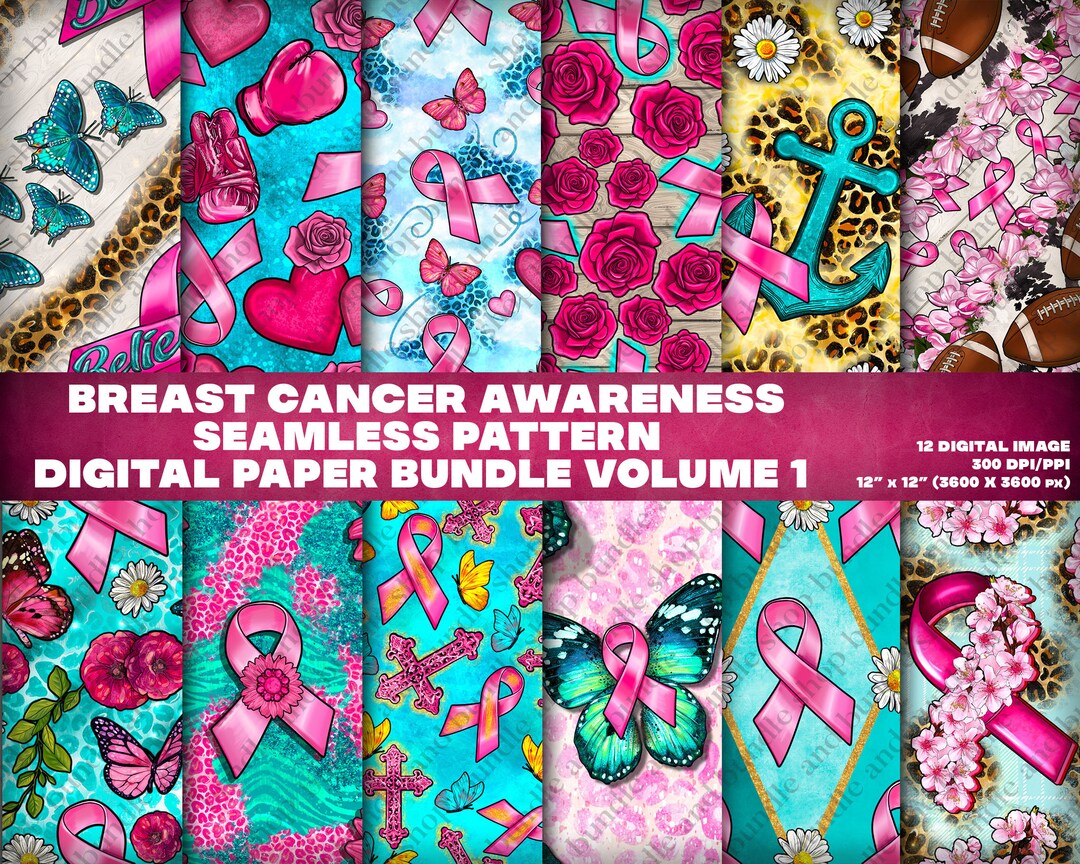 12 Digital Paper Breast Cancer Awareness Seamless Pattern Etsy
