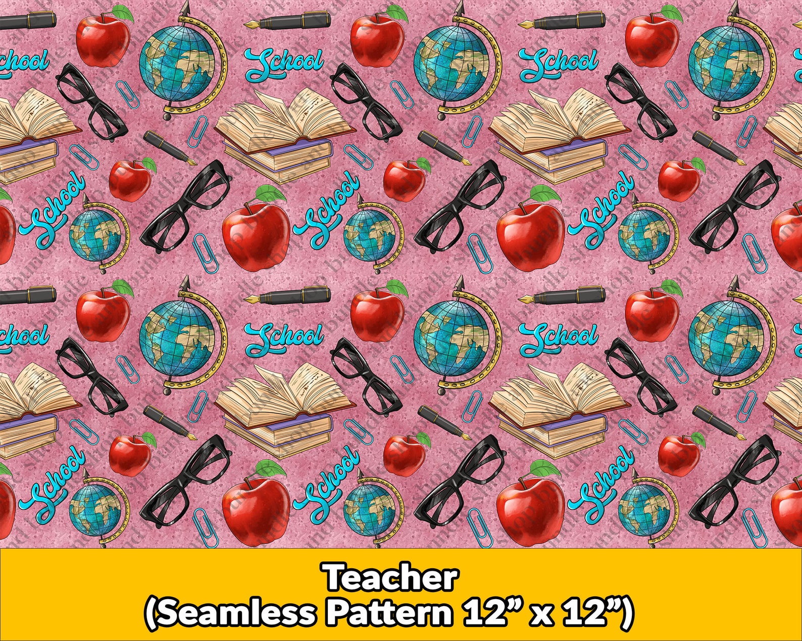 Teacher Digital Paper Digital Seamless Pattern Png School Etsy