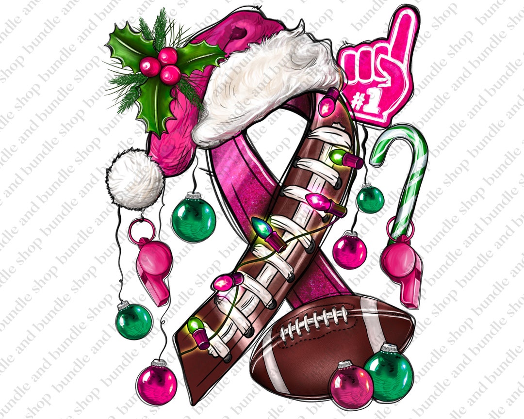 Pink Christmas Breast Cancer Ribbon American Football Png - Etsy