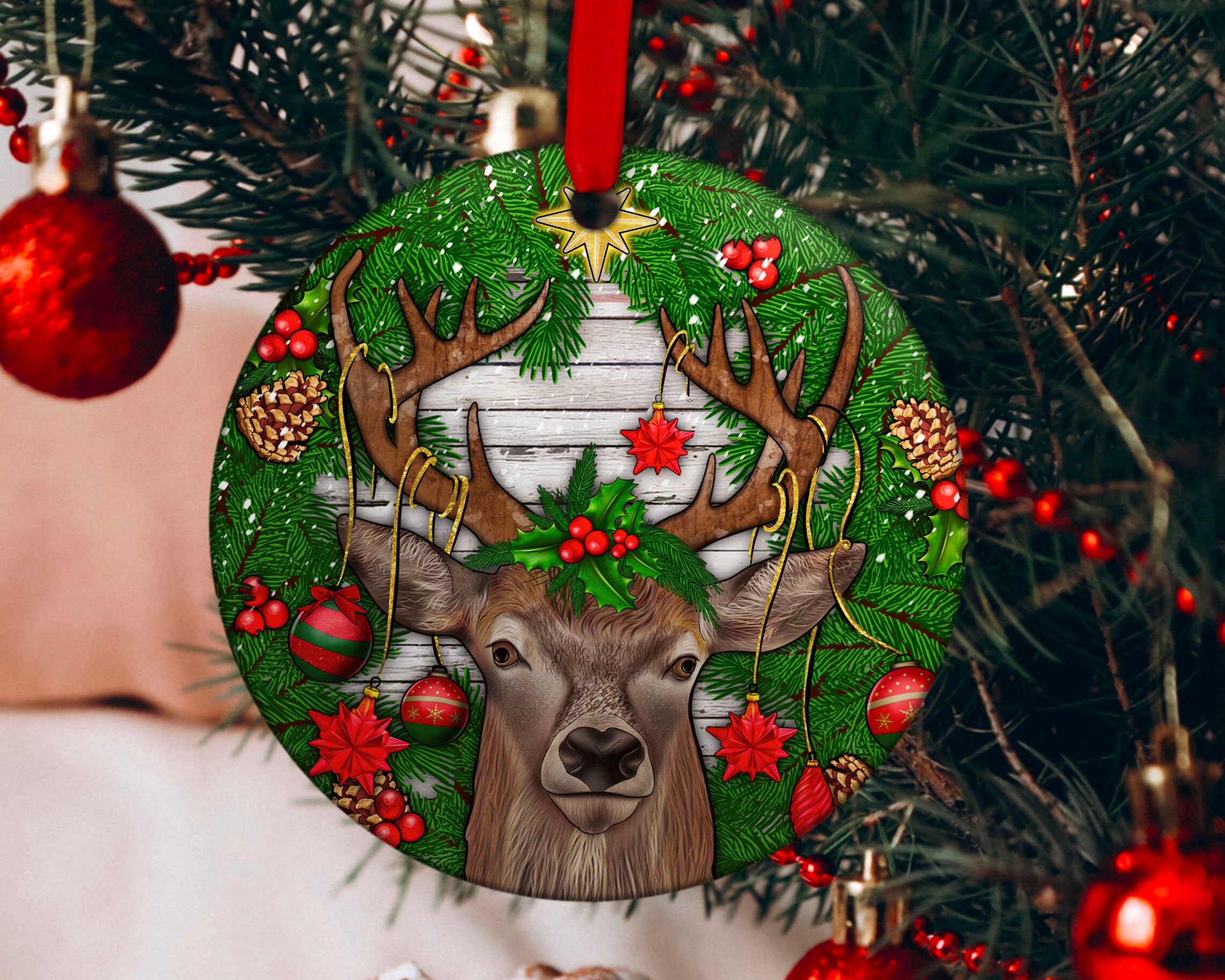 Deer Christmas Ornament Png Sublimation Design Merry Etsy