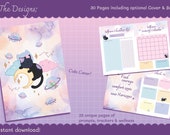 Cute purple Space Cat Selfcare Journal Printable | ADHD | Mental Health |  Wellness Journal | Digital Download | GoodNotes & Noteability