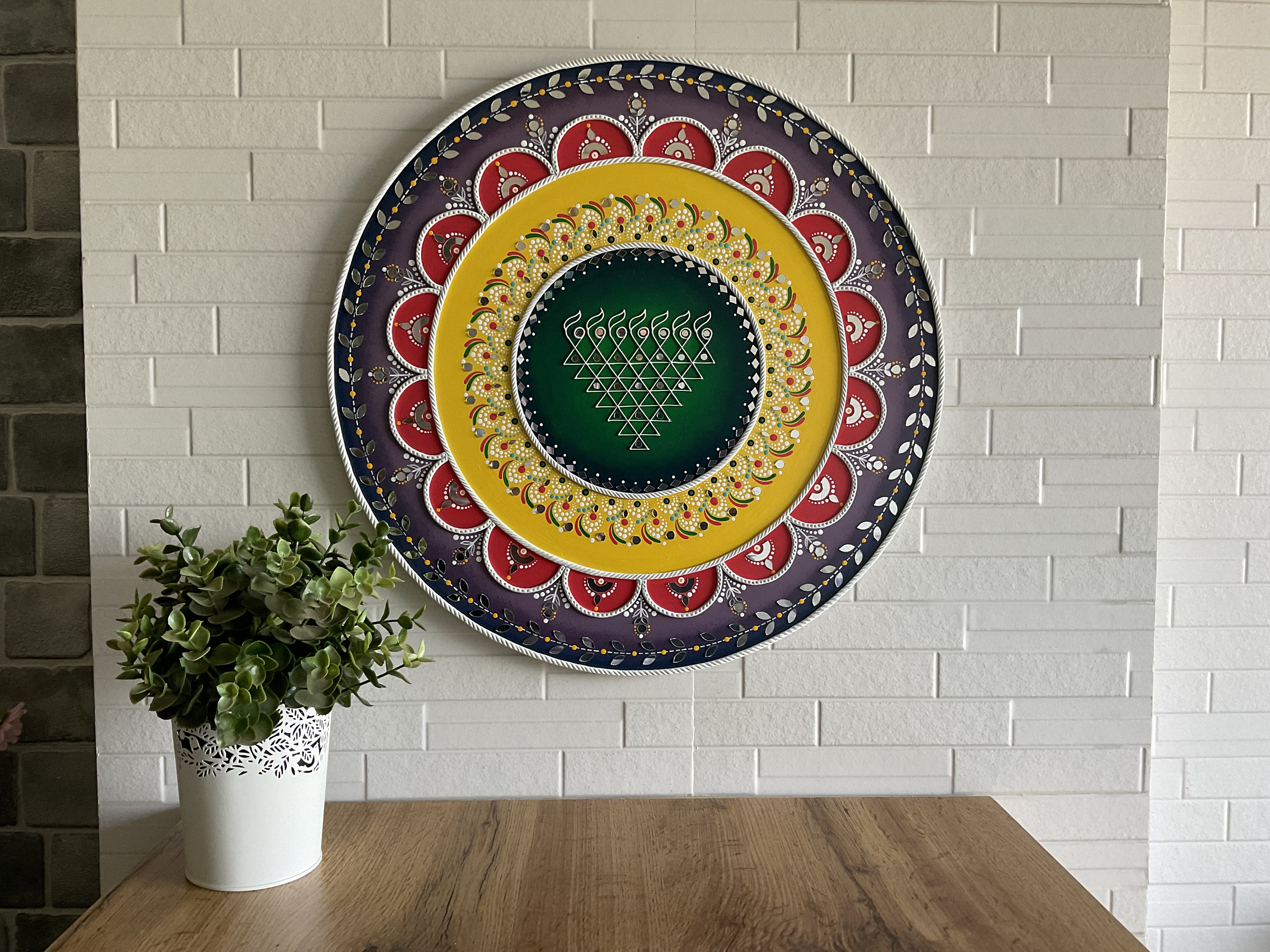 Handmade Lippan Art Wall Hanging, Saraswati Yantra Mandala - Etsy