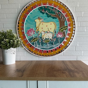 Arte Lippan, decoração de parede, espelho de arte Lippan, arte de parede Lippan, espelho decorativo, arte de parede exclusiva, pintura de arte tradicional pichwai.