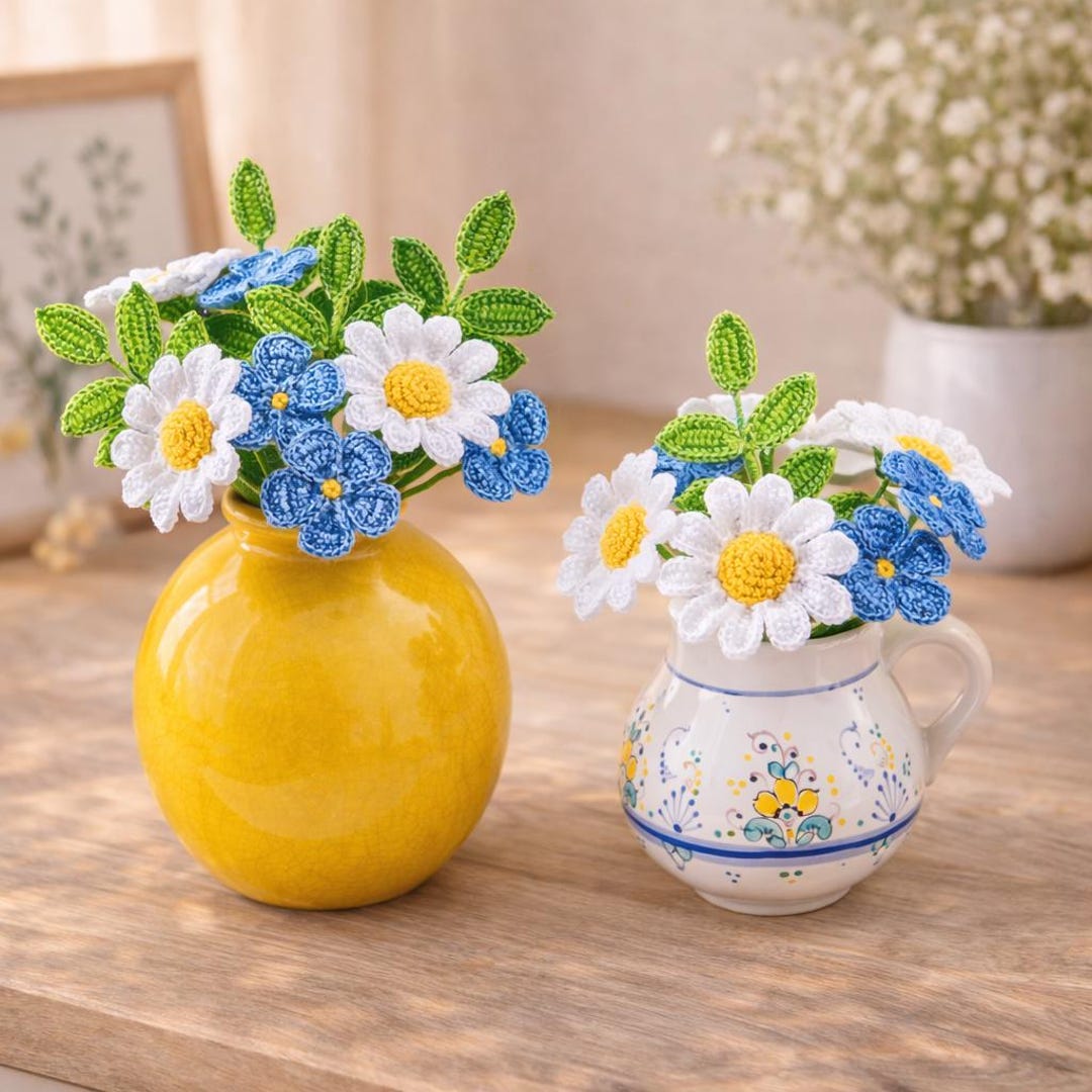 Crochet Flower Bouquet Pattern PDF, Chamomile Flax Branch, Spring ...