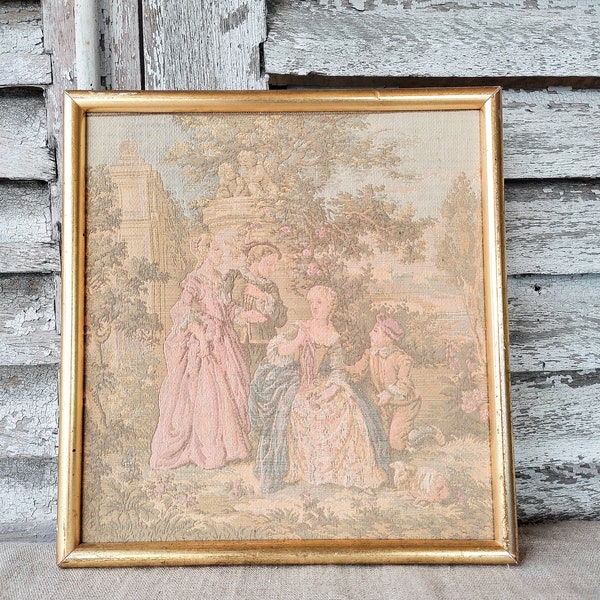 Cadre doré avec tapisserie vintage, tableau vintage, brocante française.