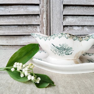 Antique ironstone sauceboat from St Amand, antique French sauceboat. Antique French tableware.
