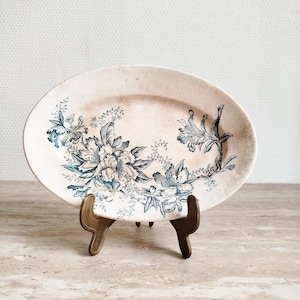 Kleine antike ovale Schale aus französischem Steingut, antike Clairefontaine-Steingutschale.