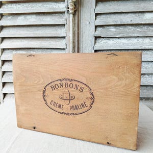 Boîte ancienne en bois, boîte publicitaire française en bois, boîte de rangement vintage, boîte à bonbons ancienne française.
