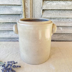Antique stoneware pot, French preserve pot, rustic and country decoration.