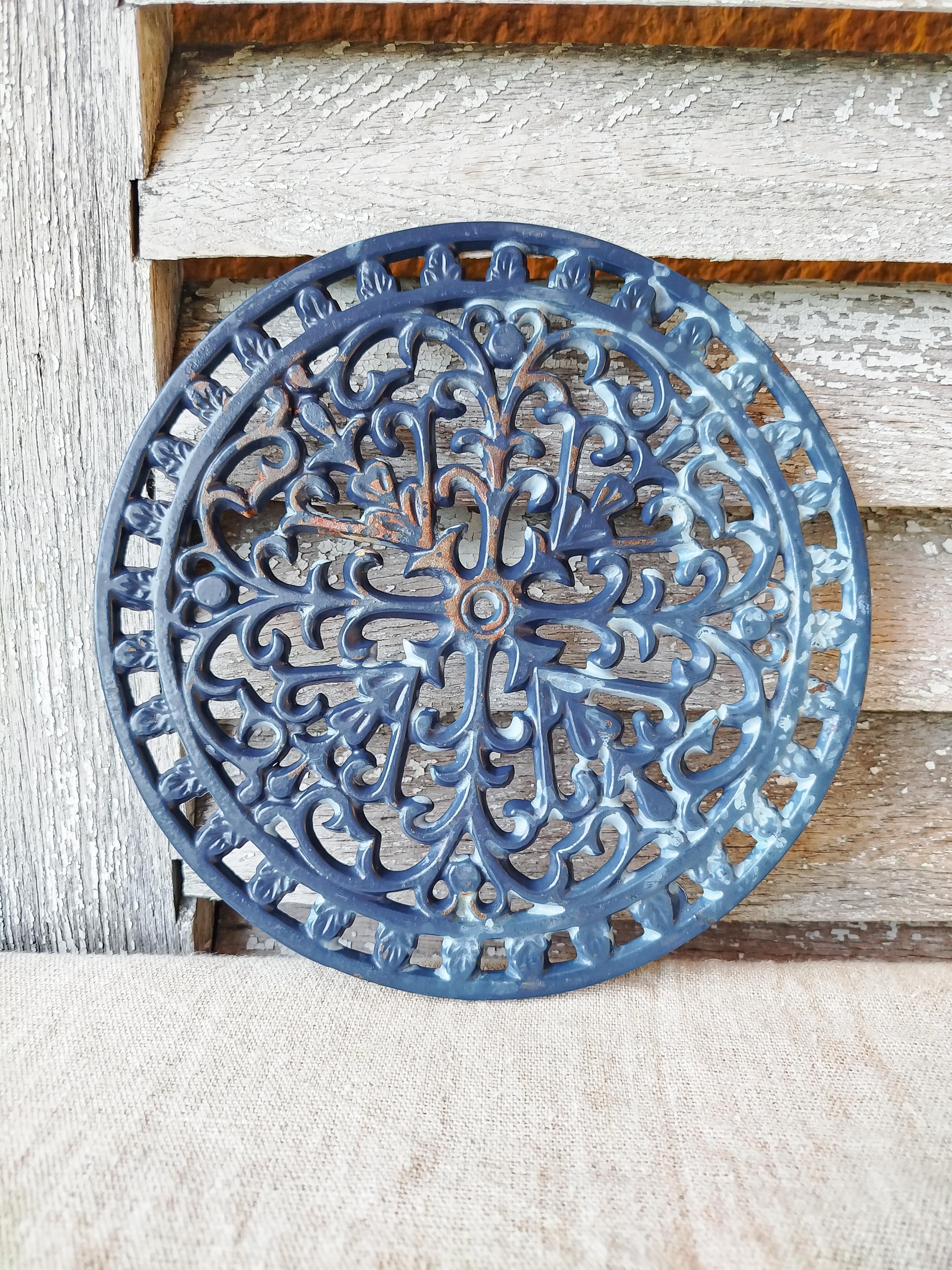 Dessous De Plat Ancien Rosace – Métal Bleu, Vintage, Déco Cuisine