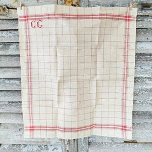 Antique French kitchen towel, antique linen tea towel, antique French linen, country house decor, embroidered linen napkin.