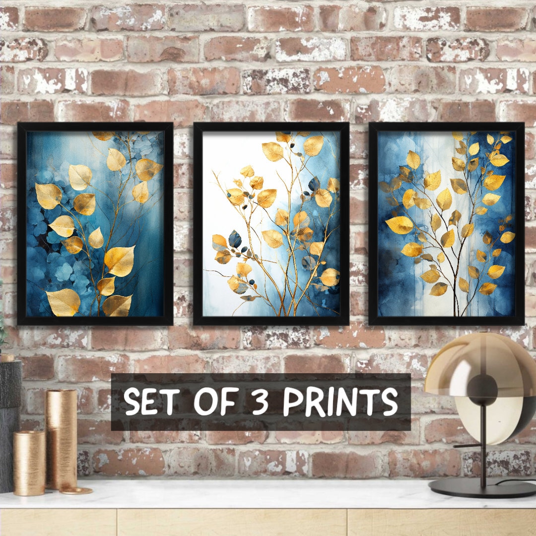 Gold and Teal Botanical Art Set of 3 Prints, Turquoise Wall Art ...