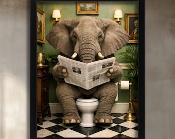 Lámina artística de elefante, decoración original para el baño, regalo para el nuevo hogar, lámina artística de elefante en el inodoro, arte de pared, fotografía de animales adorables, arte para el aseo.