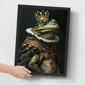 Vintage Frog King Print, Frog Price Wall Art, Cute Frog Picture, Novelty Frog Gift, Animal Poster Art, Renaissance King Frog Oil Painting